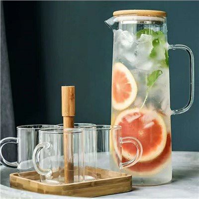 1000 ml stekleni vrč s pokrovi iz bambusa